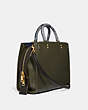 COACH®,ROGUE BAG IN COLORBLOCK WITH SNAKESKIN DETAIL,Pebble Leather/Exotic,Medium,Brass/OLIVE,Angle View