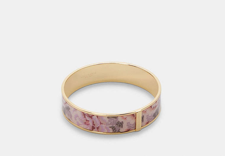 COACH®,BANGLE WITH KAFFE FASSETT PRINT,Metal,Gold/Pink Multi,Front View