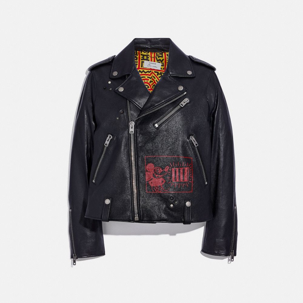 COACH®,DISNEY MICKEY MOUSE X KEITH HARING MOTO JACKET,Leather,Black,Front View image number 0