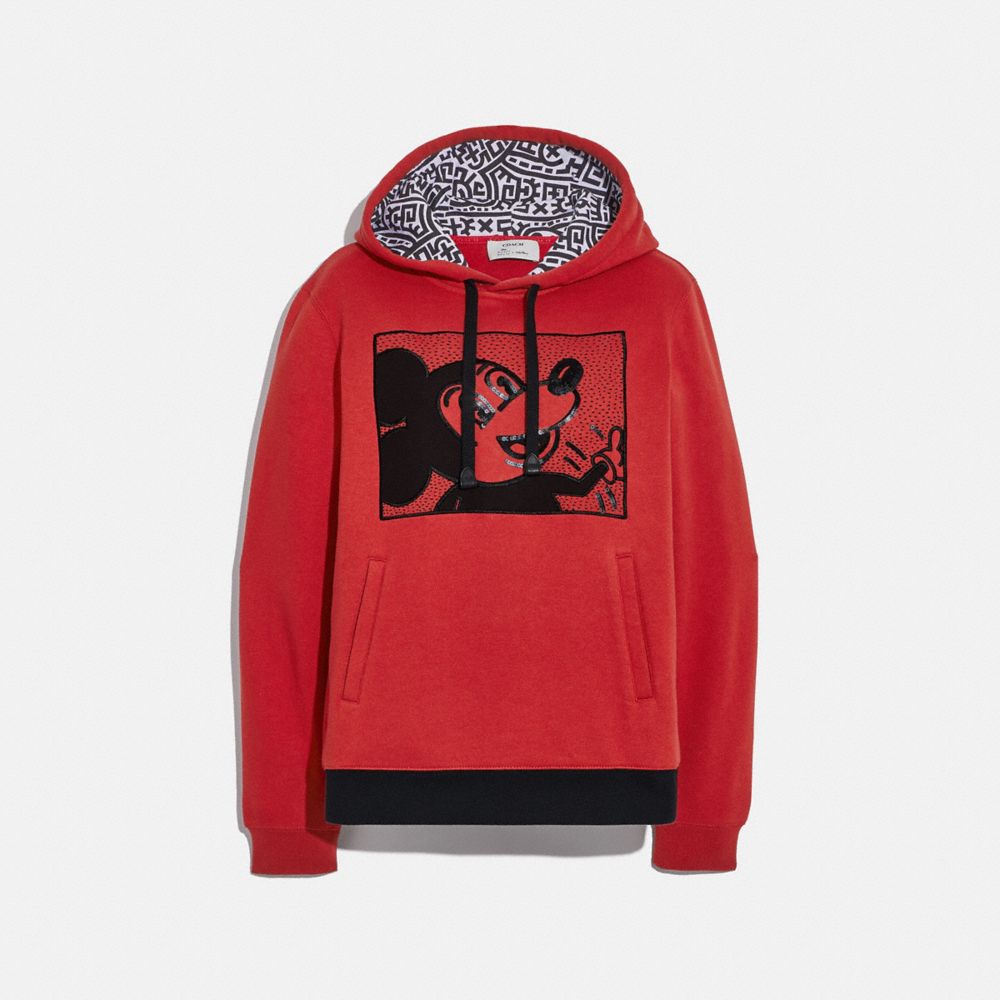 COACH®,DISNEY MICKEY MOUSE X KEITH HARING HOODIE,cotton,Red.,Front View image number 0