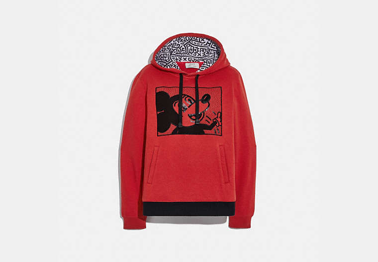 COACH®,DISNEY MICKEY MOUSE X KEITH HARING HOODIE,cotton,Red.,Front View