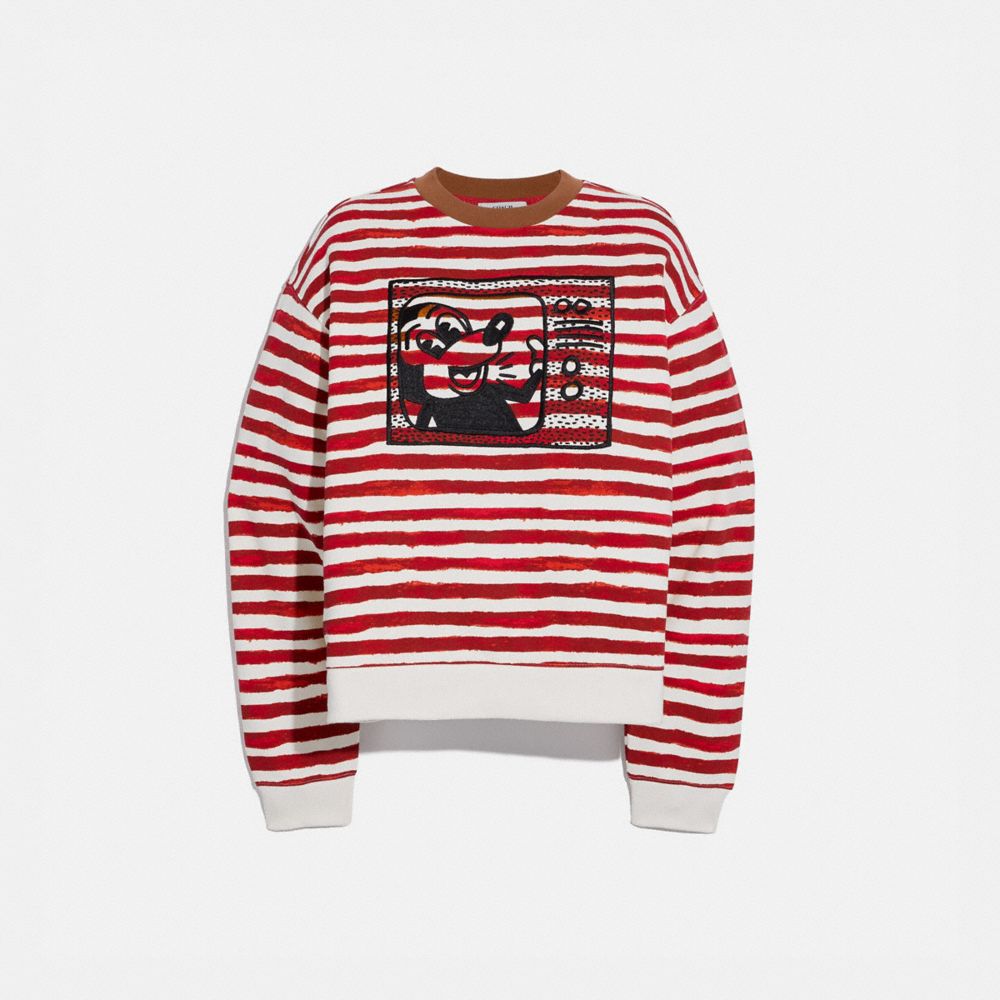 COACH®,DISNEY MICKEY MOUSE X KEITH HARING CREWNECK,RED/WHITE,Front View
