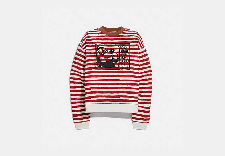 COACH®,DISNEY MICKEY MOUSE X KEITH HARING CREWNECK,cotton,RED/WHITE,Front View image number 0