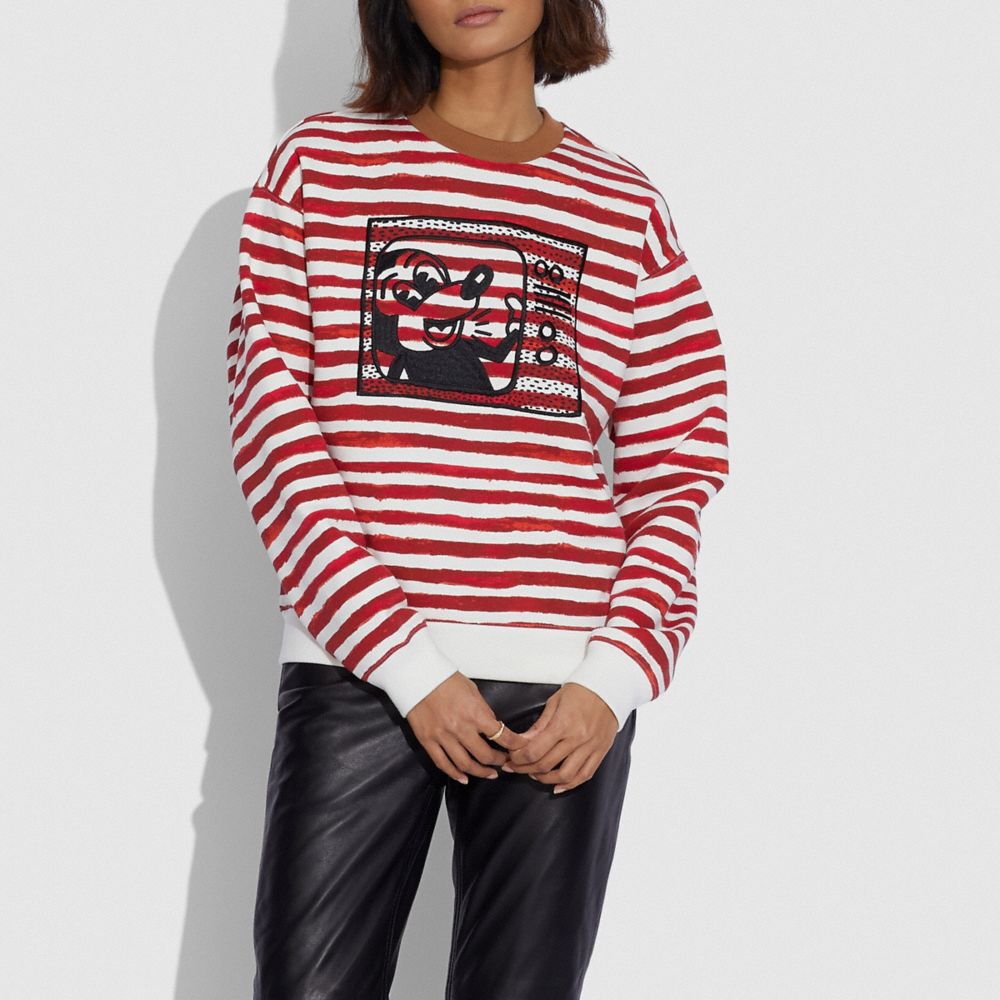 COACH®,DISNEY MICKEY MOUSE X KEITH HARING CREWNECK,RED/WHITE,Scale View