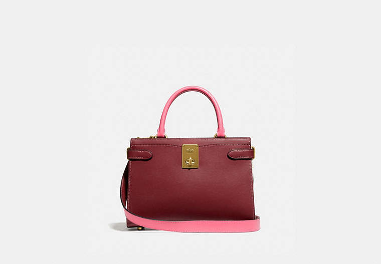 COACH®,HUTTON CARRYALL IN COLORBLOCK,Leather,Medium,Brass/Wine Multi,Front View