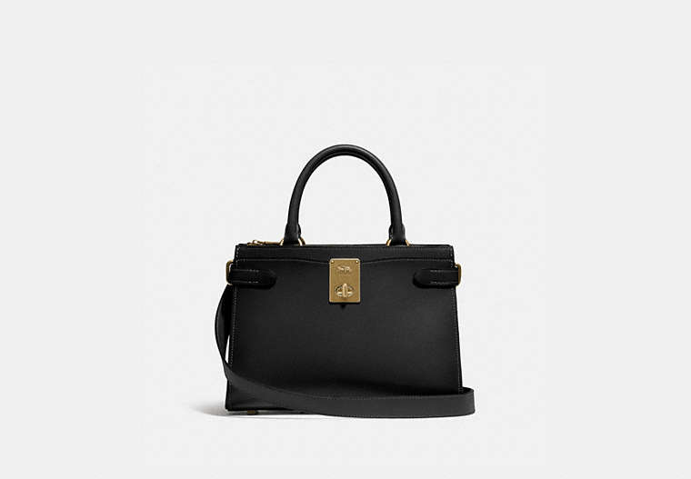 COACH®,HUTTON CARRYALL,Leather,Medium,Brass/Black,Front View