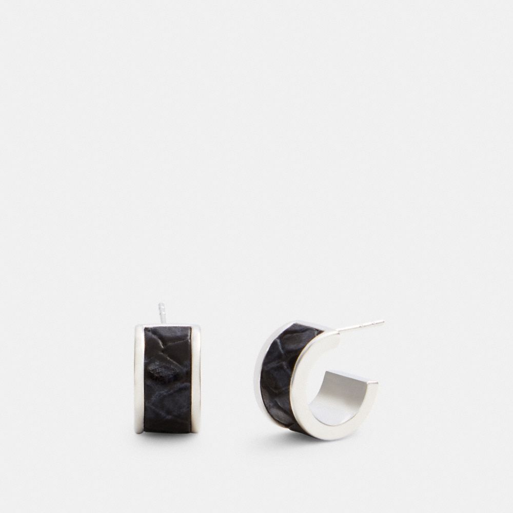COACH®,HUGGIE EARRINGS,Metal,Silver/Midnight,Front View