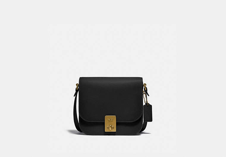 COACH®,HUTTON SADDLE BAG,Smooth Leather,Medium,Brass/Black,Front View