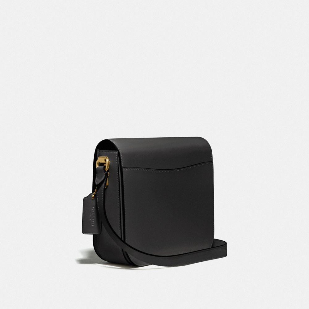 COACH®,SACOCHE DE SELLE HUTTON,Cuir souple,Laiton/Noir,Angle View