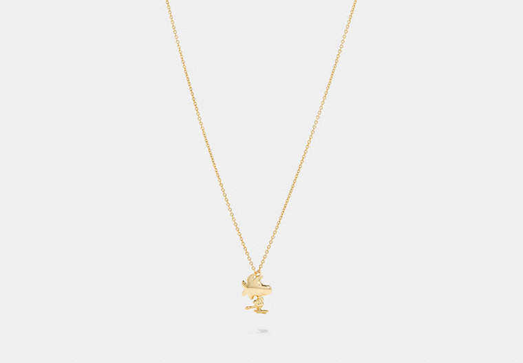 COACH®,COACH X PEANUTS WOODSTOCK PENDANT NECKLACE,Metal,Gold,Front View image number 0