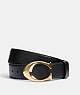 COACH®,SIGNATURE BUCKLE BELT, 38MM,Leather,Gold/Black,Front View