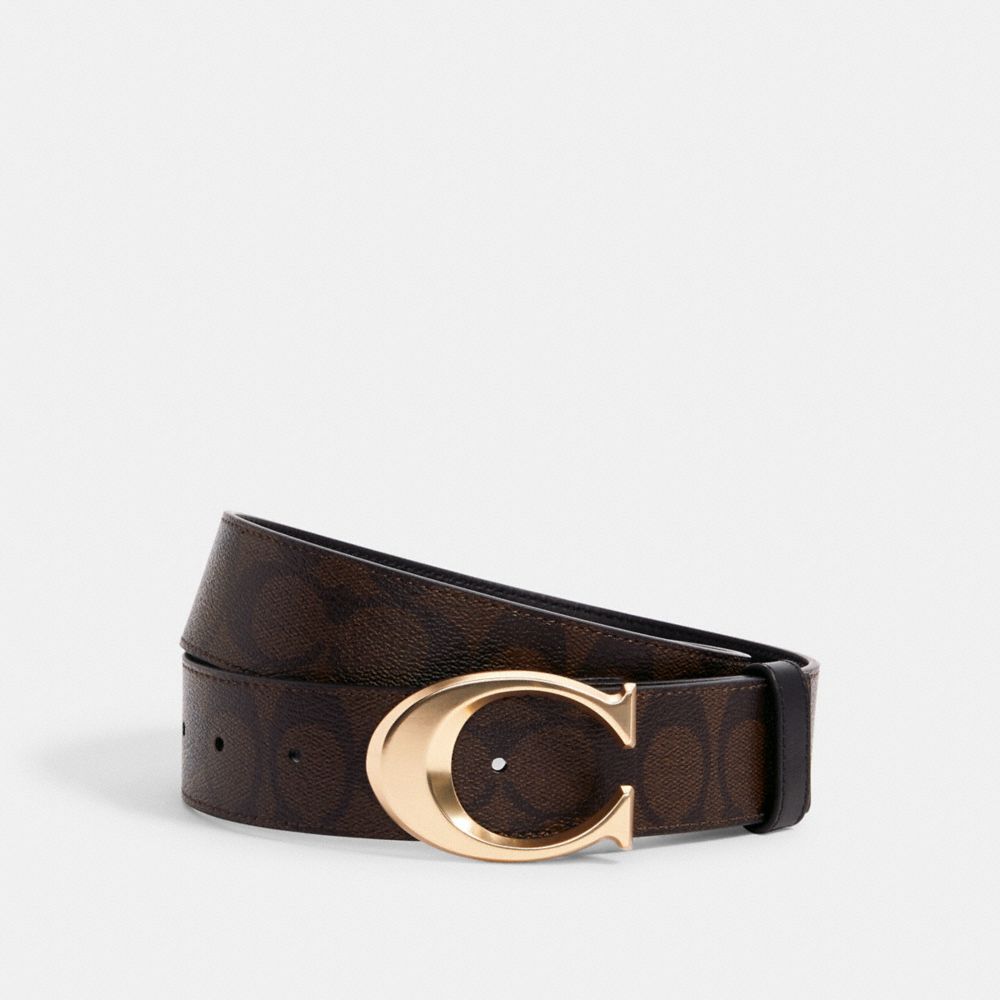 Black Pebbled Leather Belt, Signature Buckle (Antique Brass)