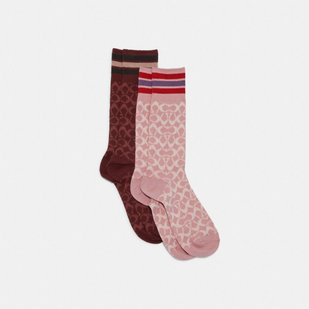 COACH®,SIGNATURE SOCKS,Pink Wine,Front View