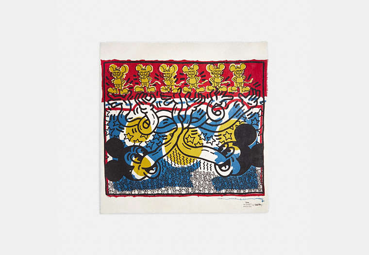 COACH®,DISNEY MICKEY MOUSE X KEITH HARING OVERSIZED SQUARE SCARF,n/a,BLUE/RED,Front View