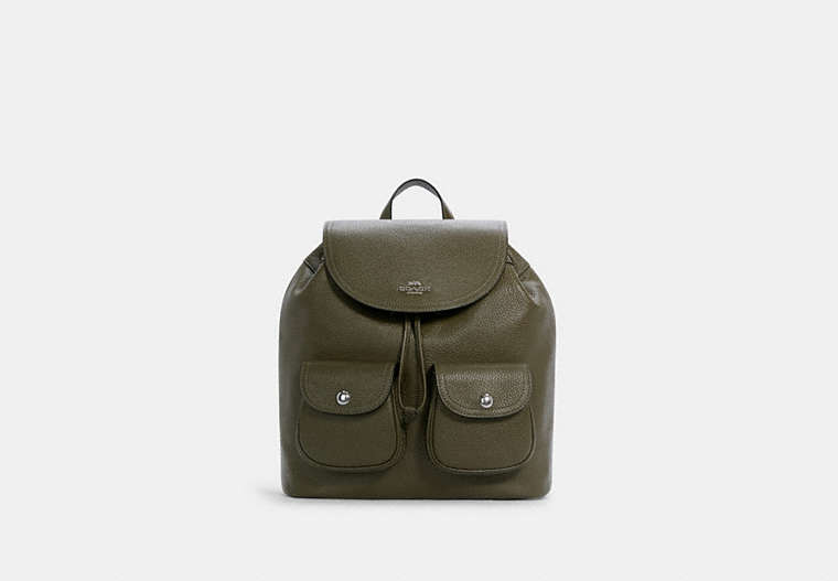 COACH®,PENNIE BACKPACK,Pebbled Leather,Silver/Surplus,Front View