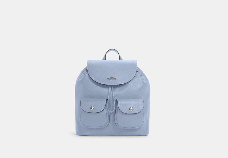 COACH®,PENNIE BACKPACK,Pebbled Leather,Silver/TWILIGHT,Front View