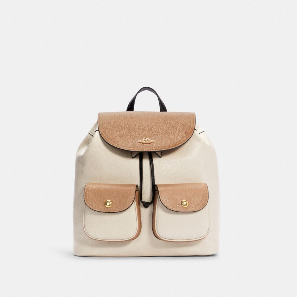COACH®,PENNIE BACKPACK IN COLORBLOCK,Leather,Large,Gold/Chalk Multi,Front View