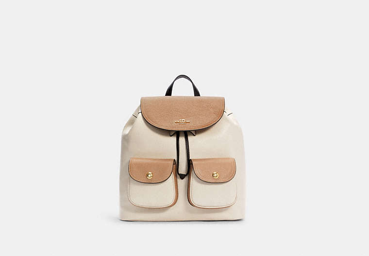 COACH®,PENNIE BACKPACK IN COLORBLOCK,Leather,Large,Gold/Chalk Multi,Front View