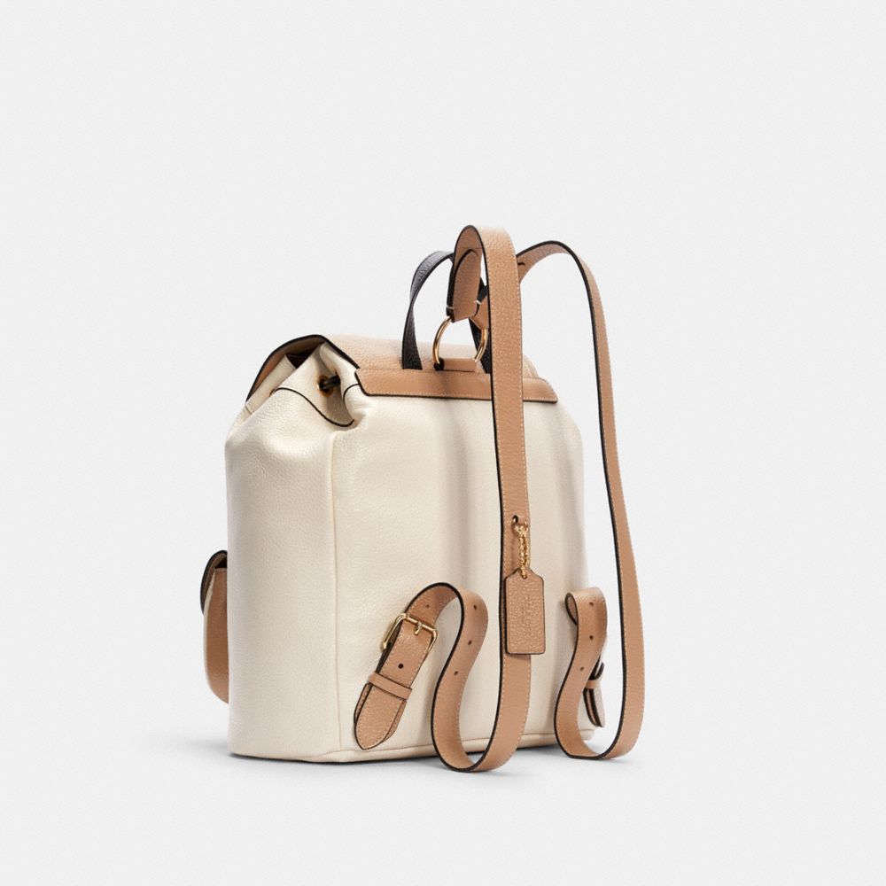 COACH®,PENNIE BACKPACK IN COLORBLOCK,Leather,Large,Gold/Chalk Multi,Angle View