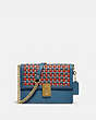 COACH®,HUTTON SHOULDER BAG WITH WEAVING,Leather,Small,Brass/Lake Multi,Front View