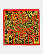 COACH®,DISNEY MICKEY MOUSE X KEITH HARING SILK BANDANA,n/a,Electric Red/Yellow,Front View