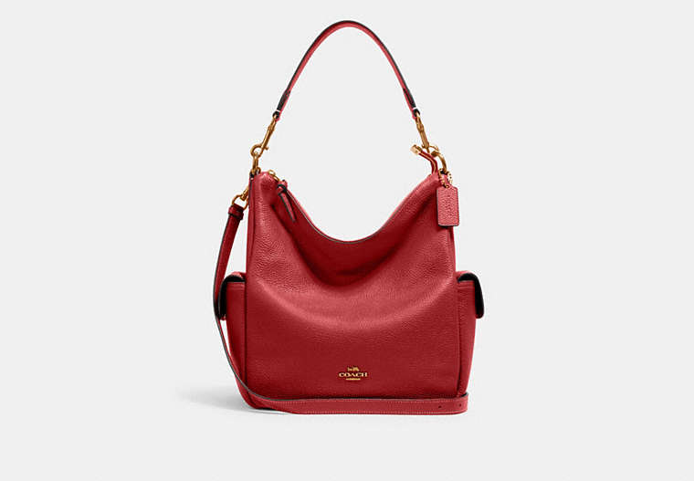 COACH®,PENNIE SHOULDER BAG,Pebbled Leather,Large,Gold/1941 Red,Front View