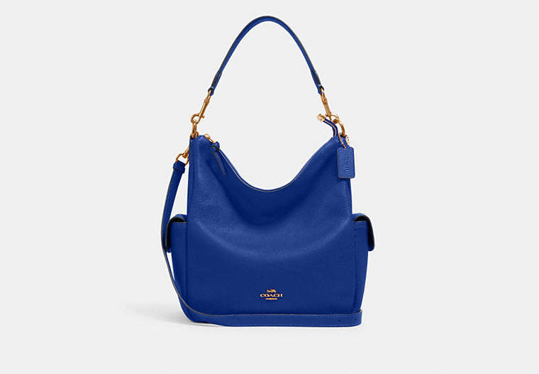 COACH®,PENNIE SHOULDER BAG,Pebbled Leather,Large,Gold/Sport Blue,Front View