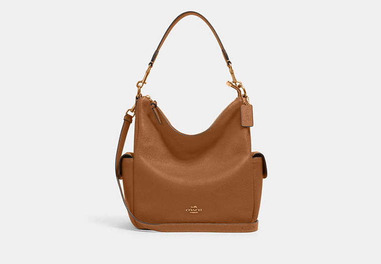 COACH®,PENNIE SHOULDER BAG,Pebbled Leather,Large,Gold/Penny,Front View
