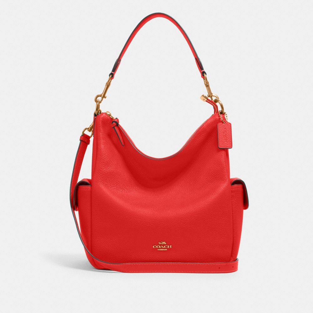 COACH®,PENNIE SHOULDER BAG,Pebbled Leather,Large,Im/Miami Red,Front View
