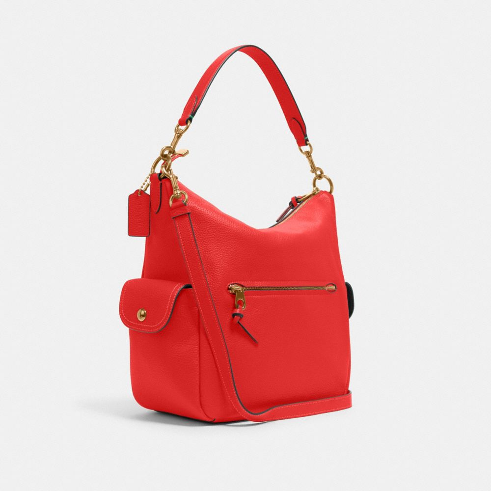 COACH®,PENNIE SHOULDER BAG,Pebbled Leather,Large,Im/Miami Red,Angle View