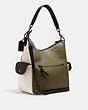 COACH®,PENNIE SHOULDER BAG IN COLORBLOCK,Leather,Large,Gunmetal/Kelp Mutli,Angle View