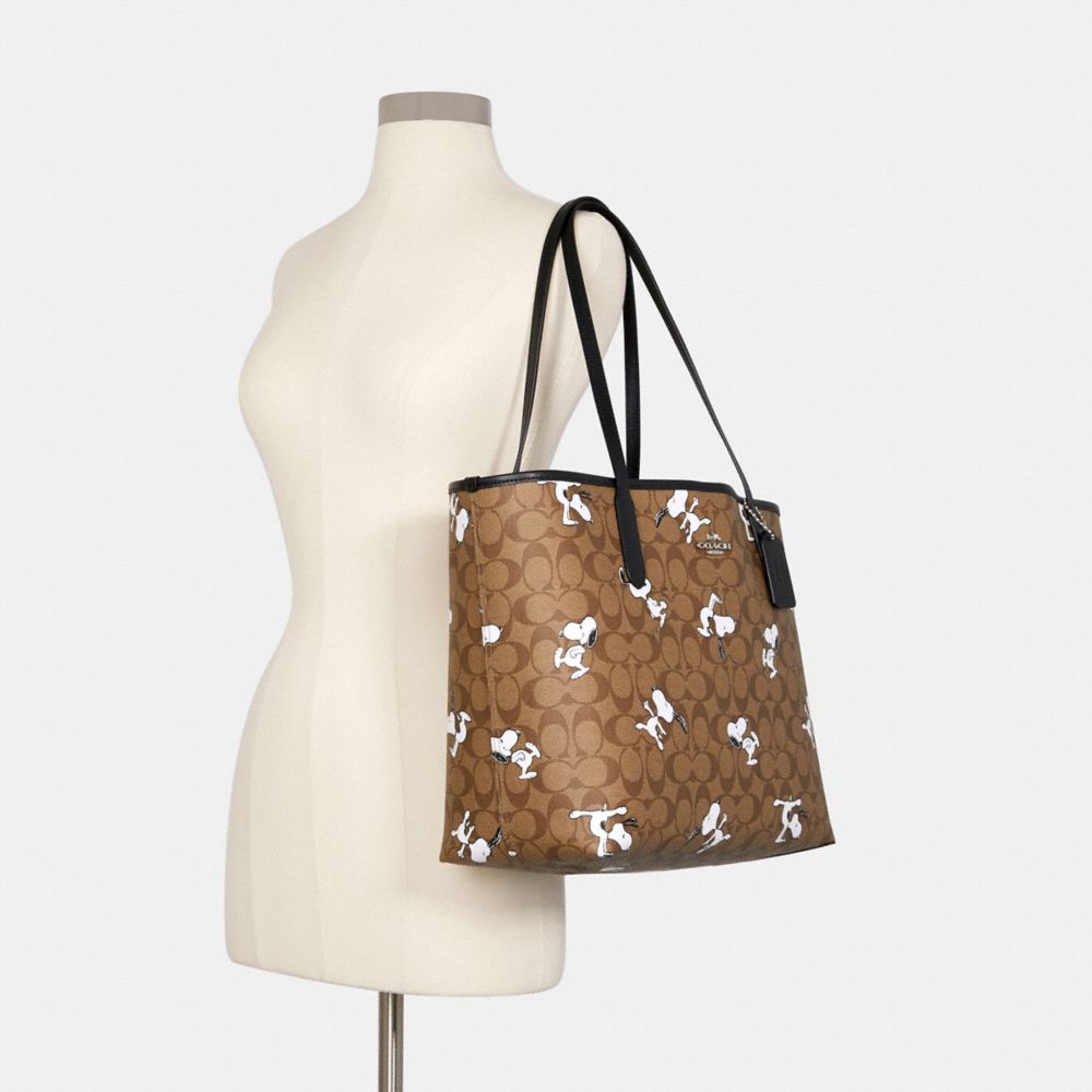 COACH®,Coach X Peanuts City Tote Bag In Signature Canvas With Snoopy Print,,Alternate View