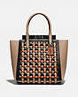 COACH®,TROUPE TOTE WITH WEAVING,Leather,Large,Pewter/Black Multi,Front View