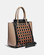 COACH®,TROUPE TOTE WITH WEAVING,Leather,Large,Pewter/Black Multi,Angle View