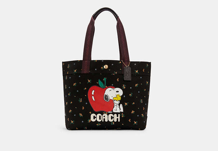 COACH®,COACH X PEANUTS TOTE WITH SNOOPY,Gold/Black Multi,Front View
