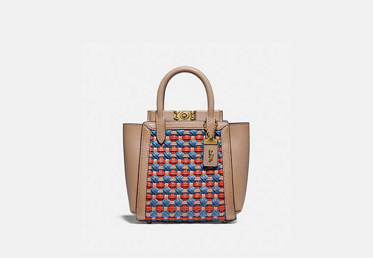 COACH®,TROUPE TOTE 16 WITH WEAVING,Leather,Brass/Lake Multi,Front View image number 0