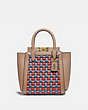 COACH®,TROUPE TOTE 16 WITH WEAVING,Leather,Small,Brass/Lake Multi,Front View