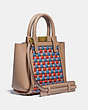COACH®,TROUPE TOTE 16 WITH WEAVING,Leather,Small,Brass/Lake Multi,Angle View