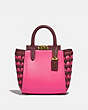 COACH®,TROUPE TOTE 16 WITH WEAVING,Leather,Medium,Brass/Confetti Pink Multi,Front View