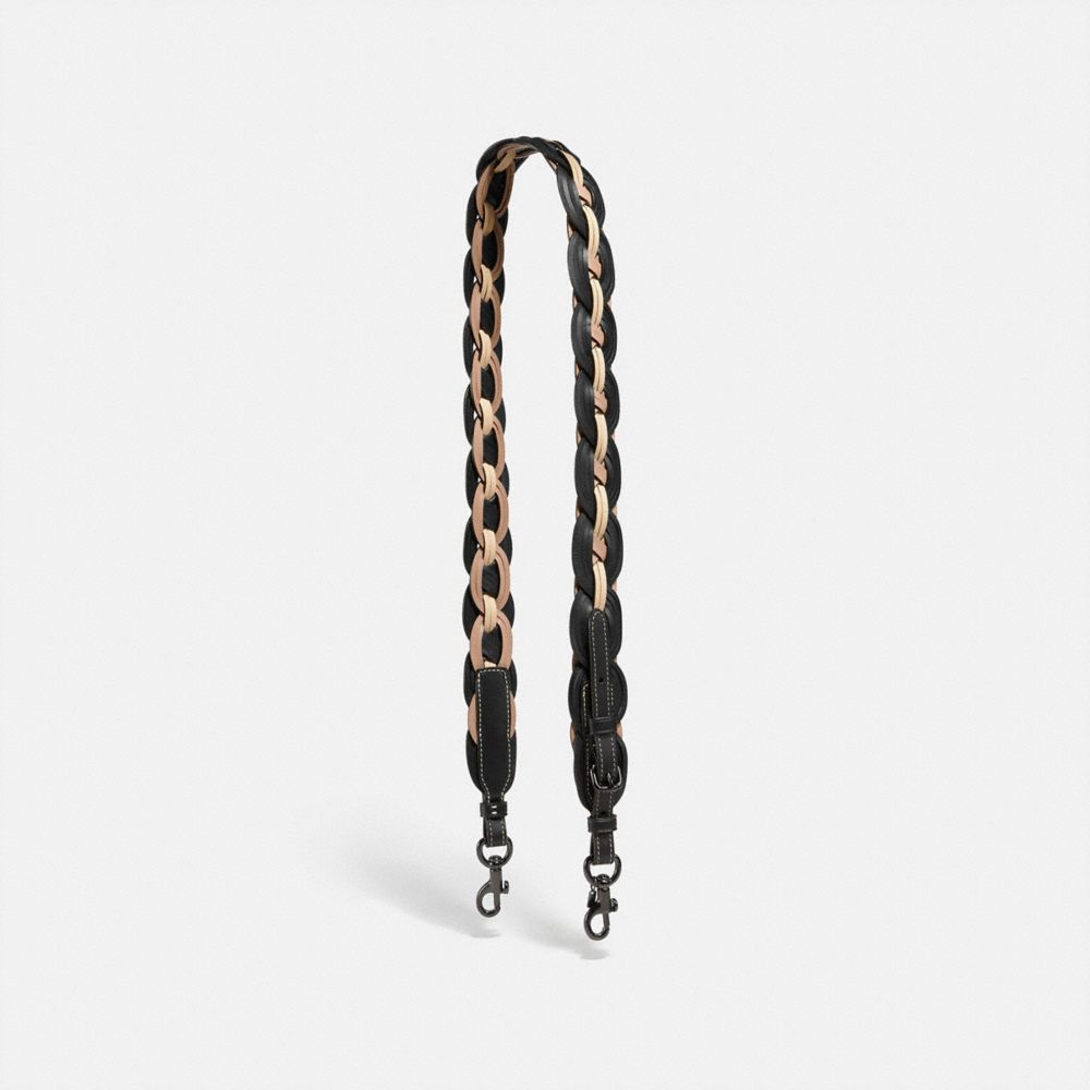 COACH®,STRAP WITH WEAVING,Leather,Pewter/Black Multi,Front View