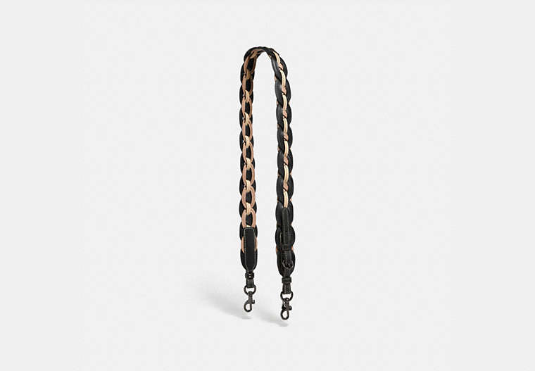 COACH®,STRAP WITH WEAVING,Leather,Pewter/Black Multi,Front View
