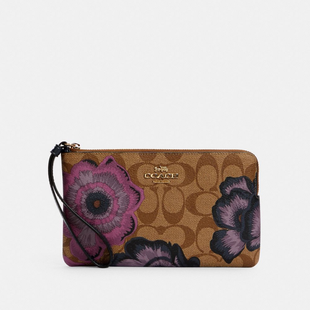 COACH®,Large Corner Zip Wristlet In Signature Canvas With Kaffe Fassett Print,,Front View