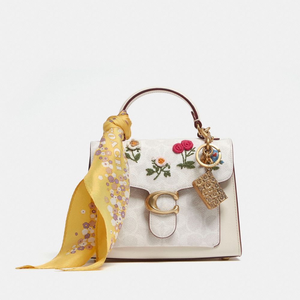 COACH®,Tabby Top Handle 20 In Signature Canvas With Floral Embroidery,,Angle View