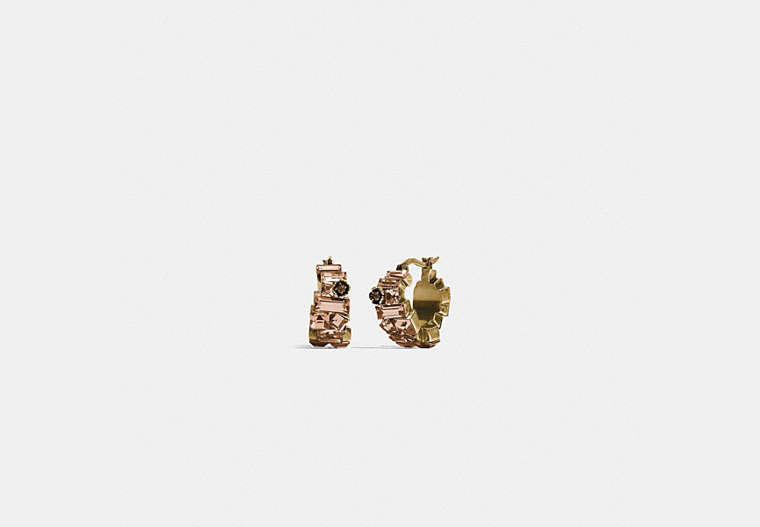 COACH®,CRYSTAL TEA ROSE HUGGIE EARRINGS,n/a,Gold/Neutral,Front View