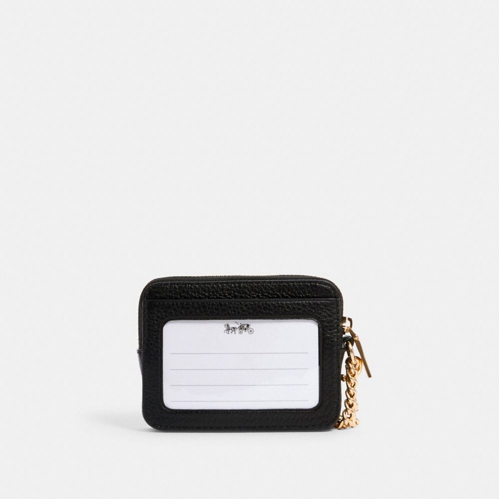 COACH®,ZIP CARD CASE,Pebbled Leather,Mini,Gold/Black,Back View