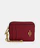 COACH®,ZIP CARD CASE,Pebbled Leather,Gold/Cherry,Front View