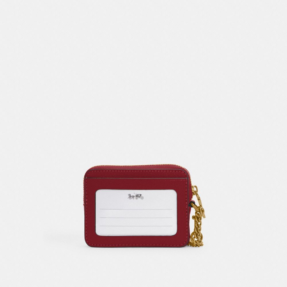 COACH C7650 - ZIP CARD CASE - GOLD/WASHED MAUVE/CRANBERRY