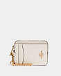 COACH®,ZIP CARD CASE,Pebbled Leather,Mini,Gold/Chalk,Front View