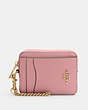 COACH®,ZIP CARD CASE,Pebbled Leather,Gold/True Pink,Front View
