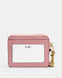 COACH®,ZIP CARD CASE,Pebbled Leather,Gold/True Pink,Back View